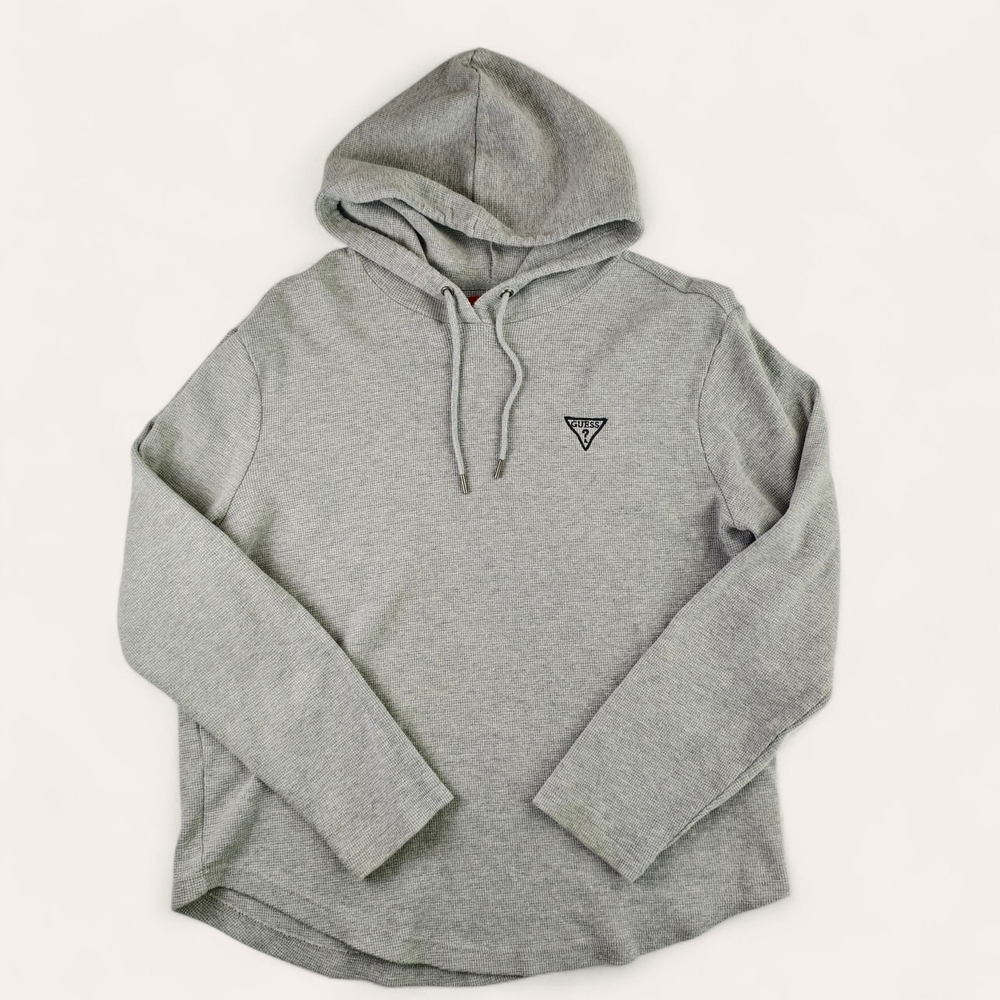 GUESS Light Grey Hoodie Logo Embroidery Men L Street Casual Minimalist Pullover